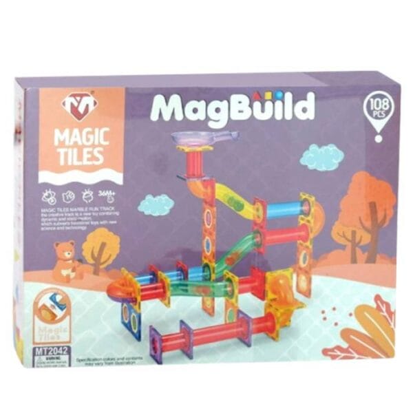 مجموعة بلاط مغناطيسي MagBuilding Marble Magic – 108 قطعة – متاهة الماستر