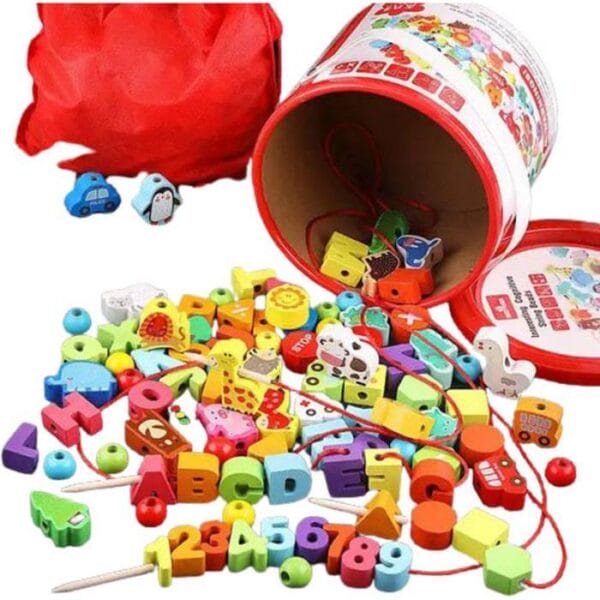Fun Cognitive Wooden Beads with Laces